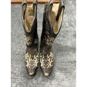 Old West Cowboy Boots Girl Snip Toe Scalloped Vintage Charcoal CF8222 Sz 2.5 D